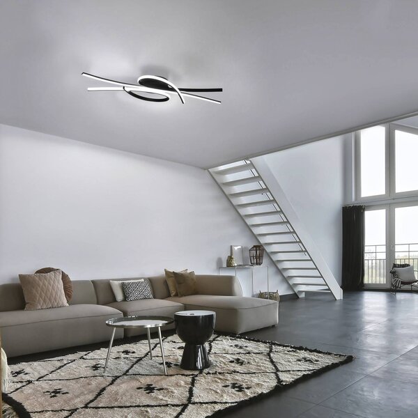 FISCHER & HONSEL Plafoniera a LED Biba, dimmerabile, Nero, Soggiorno / Sala da pranzo, Metallo, Moderno, Plafoniera LED