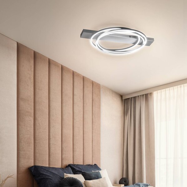 FISCHER & HONSEL Plafoniera a LED Kiku, dimmerabile, Alluminio / Grigio / Zincato, Soggiorno / Sala da pranzo, Metallo, Moderno, Plafoniera LED