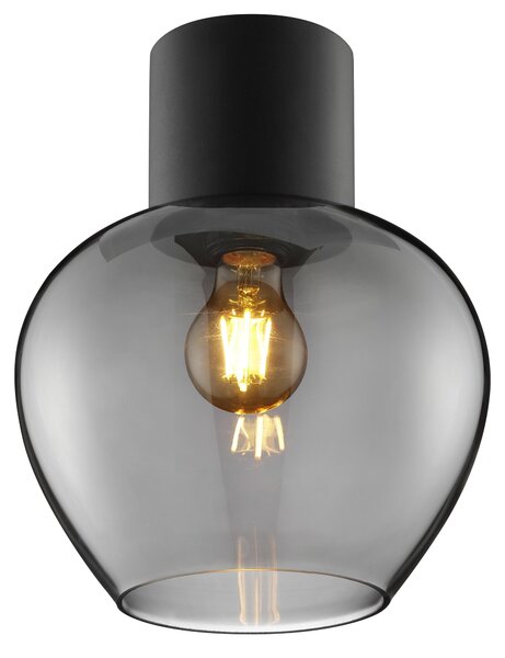 Lampada a soffitto Brilliant, diametro 23 cm, nera/vetro fumé, attacco E27, 20W, grado di protezione IP20, per uso interno