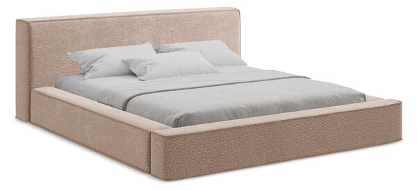 Letto matrimoniale imbottito rosa chiaro con contenitore e rete inclusi 180x200 cm Noho – Makamii