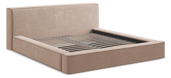 Letto matrimoniale imbottito rosa chiaro con contenitore e rete inclusi 180x200 cm Noho – Makamii