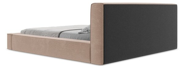 Letto matrimoniale imbottito rosa chiaro con contenitore e rete inclusi 180x200 cm Noho – Makamii