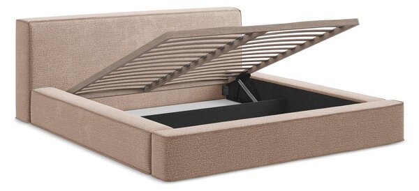 Letto matrimoniale imbottito rosa chiaro con contenitore e rete inclusi 180x200 cm Noho – Makamii