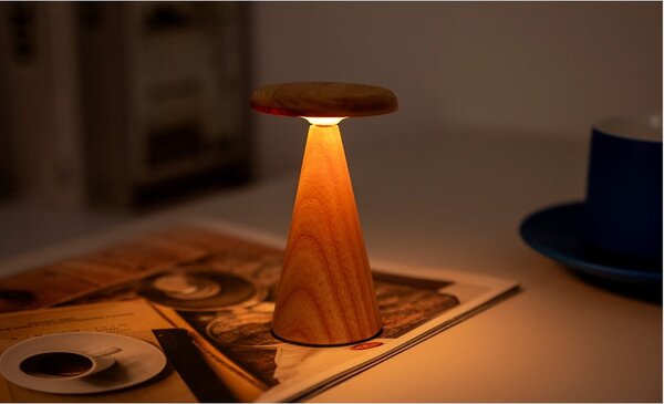 Lampada da tavolo LED di colore naturale con paralume in legno (altezza totale 14 cm) Sylva – Gingko