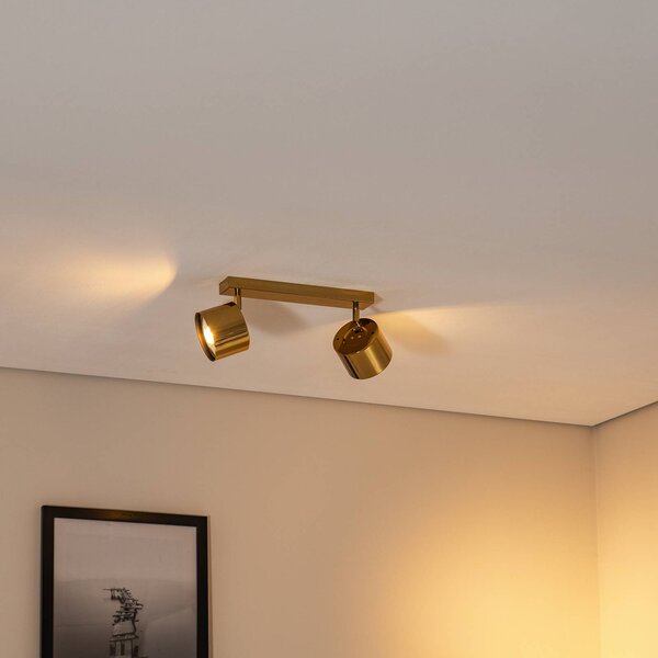 Faretto da soffitto Chloe orientabile, a 2 luci, acciaio color ottone Argon, dimmerabile, Ottone / Oro, Soggiorno / Sala da pranzo, Metallo, Moderno, Faretto