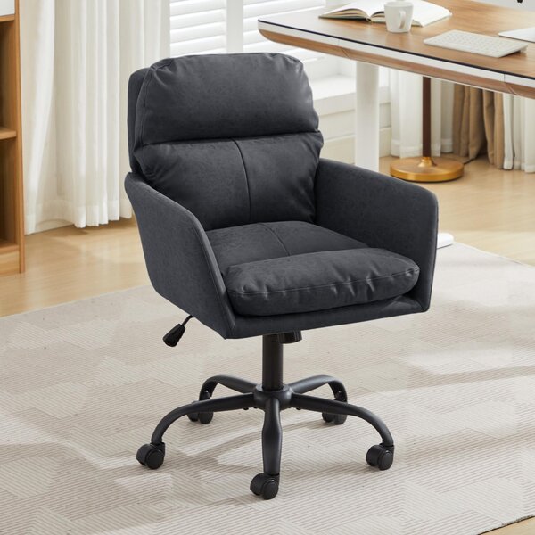Sedia da ufficio in ecopelle, struttura in metallo, regolabile in altezza, ergonomica, colore nero, dimensioni 71,58 x 60,5 x 102 cm