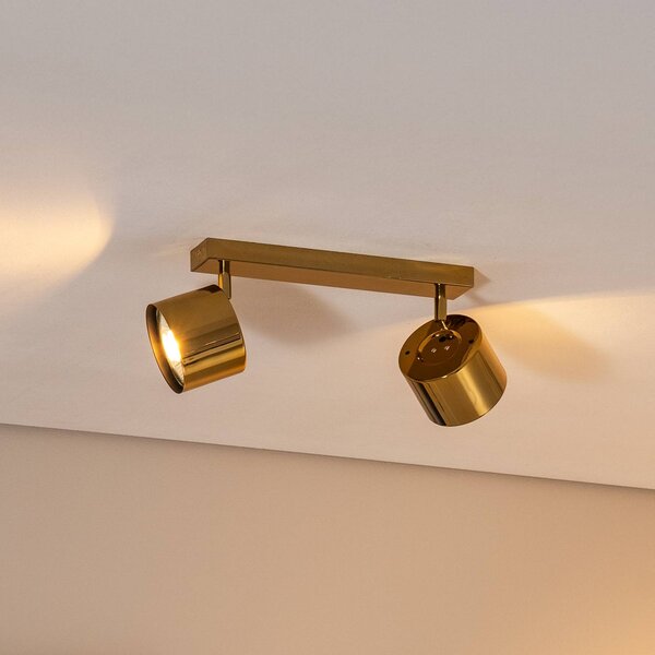 Faretto da soffitto Chloe orientabile, a 2 luci, acciaio color ottone Argon, dimmerabile, Ottone / Oro, Soggiorno / Sala da pranzo, Metallo, Moderno, Faretto