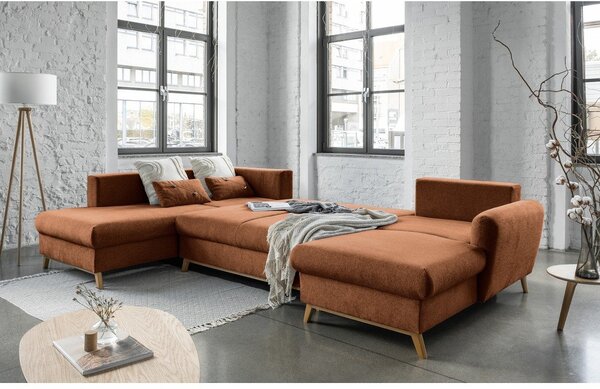 Divano letto a U arancione mattone, angolo sinistro Scandic Lagom - Miuform