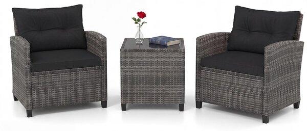 Set di mobili da giardino in rattan KOMFOTTEU, set di mobili da lounge per esterni con 2 poltrone, 1 tavolino, cuscini per seduta e schienale, mobili per balconi piccoli, mobili da lounge per giardino, mobili per terrazza per 2 persone