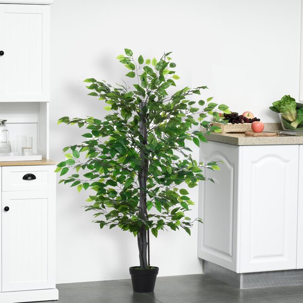 Outsunny Pianta Finta da Interno in Vaso con 756 Foglie, Albero Baniano Artificiale H145cm, Verde|Aosom