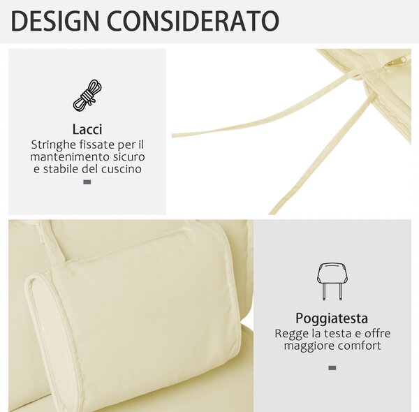 Outsunny Cuscino per Sdraio Lettino Prendisole da Giardino 198x53x5cm Bianco Crema|Aosom