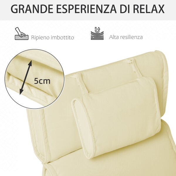 Outsunny Cuscino per Sdraio Lettino Prendisole da Giardino 198x53x5cm Bianco Crema|Aosom