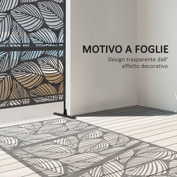 Outsunny Paravento da Esterno Decorativo in Acciaio Traforato con Design a Foglie, 122x198cm, Nero|Aosom