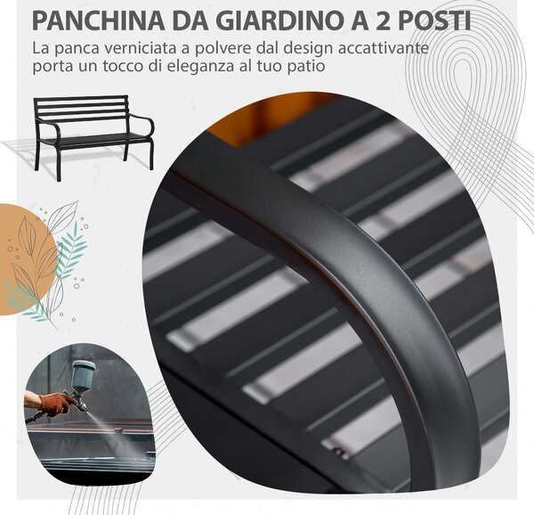 Outsunny Panca da giardino sedia da giardino in metallo 2 posti impermeabile nero 127 x 62 x 82 cm|Aosom