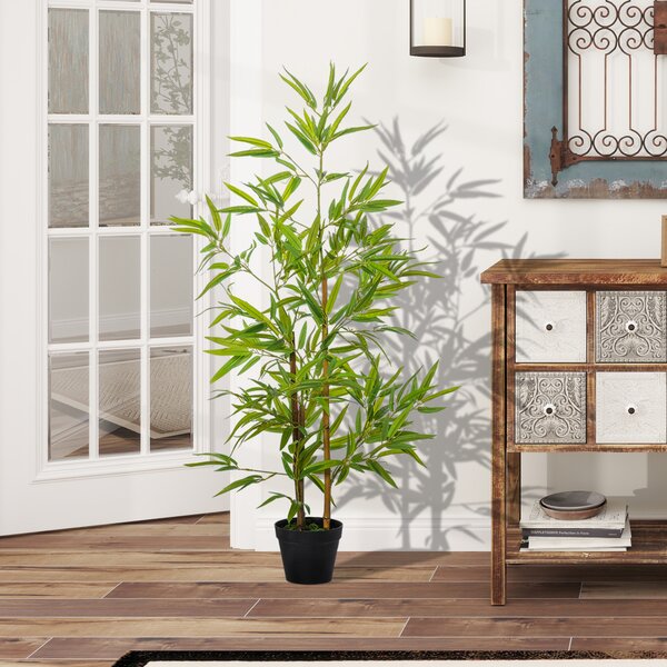 Outsunny Bambù Artificiale in Vaso, Pianta Finta Lussureggiante per Arredo Interno/Esterno, Alta 120cm - Verde|Aosom