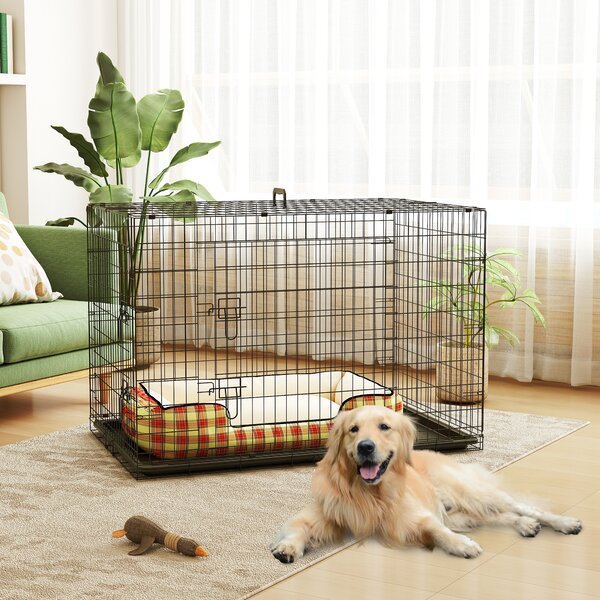 PawHut Gabbia per Animali Domestici Trasportino per Cani e Gatti Pieghevole in Acciaio Doppia Apertura 117 × 74.5 × 81cm Nero|Aosom