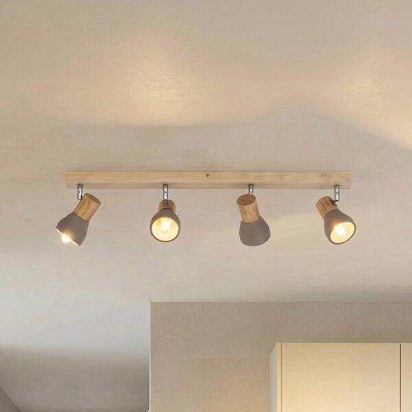 Faretto Lindby Filiz, 4 luci, 77 cm, legno, cemento, E14