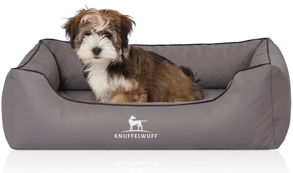 Knuffelwuff - Cuccia ortopedica per cani Madison in Pelle finta trapuntata al laser, taglia M-L (85 x 63 cm), grigio