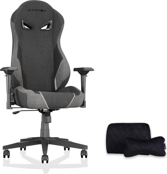 Sedia da gaming ergonomica, rivestita in tessuto, adatta a persone di alta statura, con schienale alto, poggiatesta e supporto lombare, angolo di reclinazione di 155° con blocco, colore grigio scuro