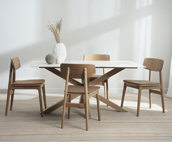 Sedia da pranzo in similpelle in colore marrone cognac-naturale Livo - Unique Furniture
