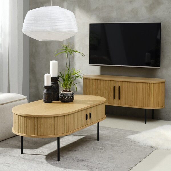 Tavolino in rovere decorato in colore naturale 60x120 cm Nola - Unique Furniture