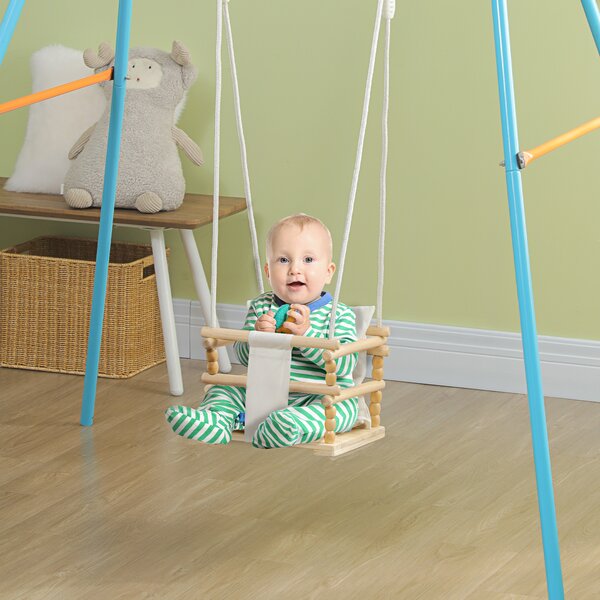 AIYAPLAY Altalena per Bambini 9-36 Mesi in Legno e Cotone con Corda Regolabile e Cuscino, 30x30x110-180 cm|Aosom