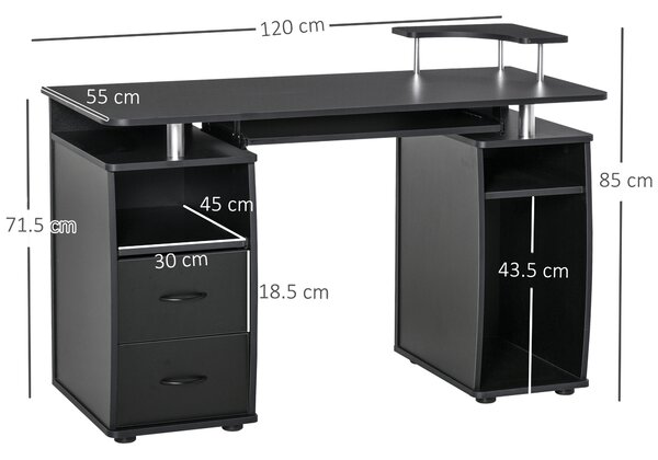 HOMCOM Scrivania da Ufficio Moderna in Legno con Cassetti e Mensola Estraibile per Tastiera Ideale per Studio e Lavoro 120x55x85cm Nera |Aosom