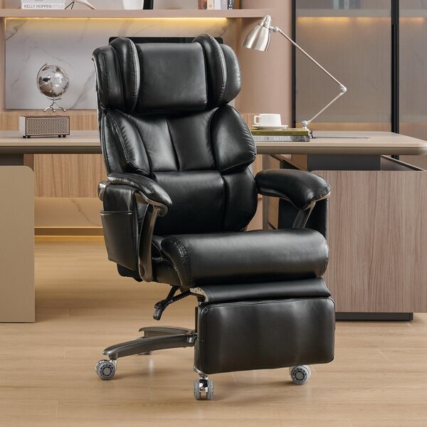 Sedia da ufficio ergonomica, poltrona da direttore, con funzione massaggio e riscaldamento, rivestita in ecopelle, con poggiapiedi, girevole, schienale regolabile, portata massima 150 kg, colore nero, dimensioni 85,5 x 76,5 x 121,5 cm