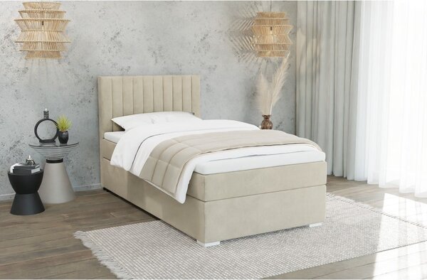 Letto singolo imbottito con contenitore beige con materasso e topper inclusi 100x200 cm Bunny – Ropez