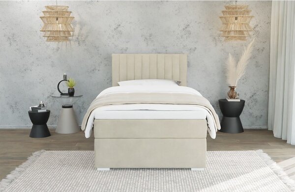 Letto singolo imbottito con contenitore beige con materasso e topper inclusi 100x200 cm Bunny – Ropez