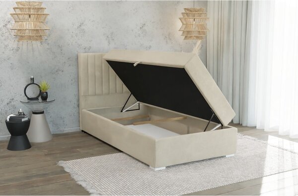 Letto singolo imbottito con contenitore beige con materasso e topper inclusi 100x200 cm Bunny – Ropez