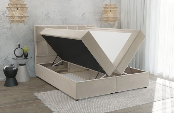Letto matrimoniale imbottito bianco crema con spazio contenitivo 180x200 cm Flip - Ropez