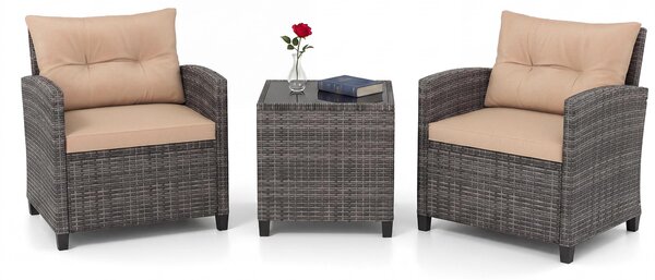 Set di mobili da giardino in rattan KOMFOTTEU, set di mobili da lounge per esterni con 2 poltrone, 1 tavolino, cuscini per seduta e schienale, mobili per balconi piccoli, mobili da lounge per giardino, mobili per terrazza per 2 persone