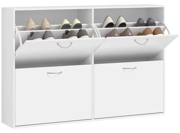 Homcom Armadio scarpiera slim con 2 cassetti e 2 ante, Scarpiera Salvaspazio per 12 Paia con Mensole regolabili per Ingresso, Bianco|Aosom Italy