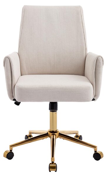 Sedia da ufficio ergonomica con schienale medio-alto – Sedia da ufficio bianca, rivestimento in velluto a coste, regolabile in altezza, 64x61x107 cm, per lavoro, studio e relax
