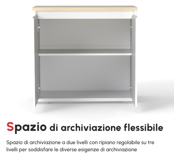 HOMCOM Mobile Multiuso con Armadietto a 2 Livelli in Truciolato e Ripiano regolabile, 80x37x75cm|Aosom