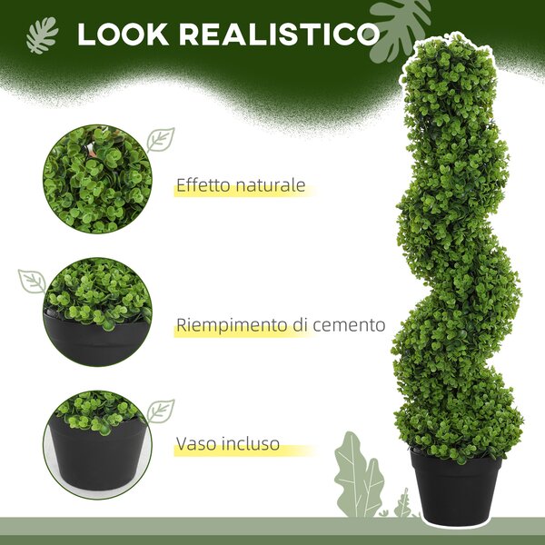 HOMCOM Pianta Finta di Eucalipto a Spirale con Vaso Incluso per Interno ed Esterno, Altezza 90 cm, Verde