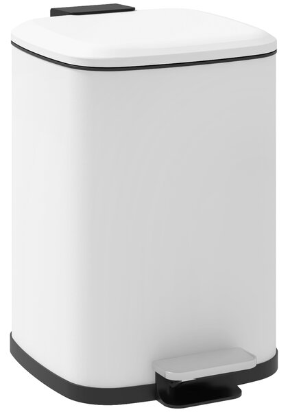 HOMCOM Bidone Immondizia da 12L a Pedale con Chiusura Silenziosa, in Metallo e PP, 24.5x32x34.5 cm, Bianco