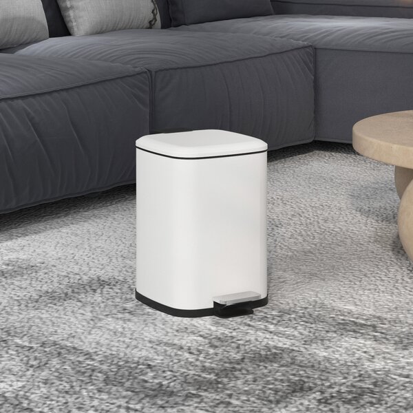 HOMCOM Bidone Immondizia da 12L a Pedale con Chiusura Silenziosa, in Metallo e PP, 24.5x32x34.5 cm, Bianco