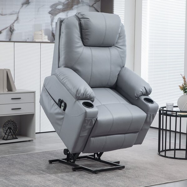 HOMCOM Poltrona Alzapersona Reclinabile fino a 135° con 8 Punti Massaggio, Telecomando e Poggiapiedi, 88x99x106 cm, Grigio