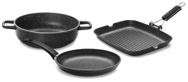Batteria di Pentole 3 Pezzi in Alluminio Pressofuso Antiaderente Olympia Hard Cook