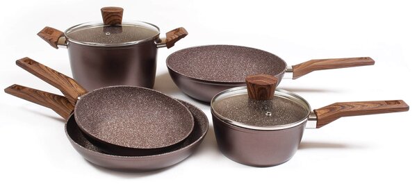 Batteria di Pentole 7 Pezzi in Alluminio Forgiato Antiaderente Induzione Collection Cora Marrone