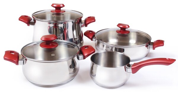 Batteria di Pentole 7 Pezzi in Acciaio 18/10 Antiaderente Induzione Collection Acciaio/Rosso