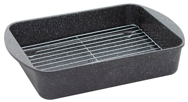 Rostiera 40x27 cm in Alluminio Pressofuso Antiaderente con Griglia Collection Grigio Marmorizzato