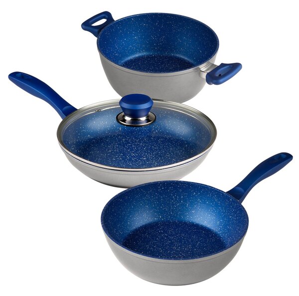 Set Batteria Di Pentole Padelle Blu Flavorstone 4 Pezzi 24 Cm In Alluminio Effetto Pietra Mediashopping