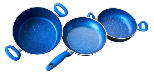 Batteria di Pentole 3 Pezzi in Alluminio Antiaderente Mediashopping Blue Rock