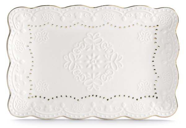 Piatto Rettangolare 30,5x20,5 cm Traforato in Porcellana Kaleidos Charme Filo Oro