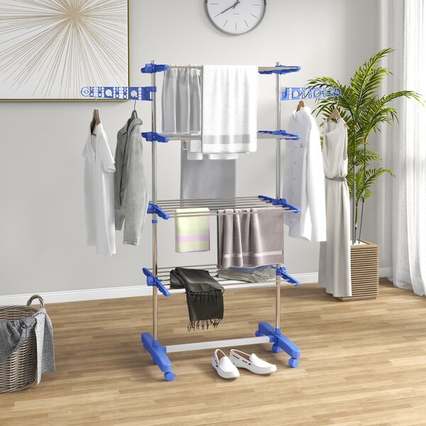 HOMCOM Stendino Verticale con 4 Ripiani Regolabili, in Acciaio e Plastica, 142x55x172 cm, Blu e Argento|Aosom