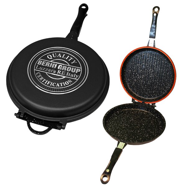 Padella Doppia Bistecchiera 3in1 Antiaderente Effetto Pietra Fornetto Sanity Stone Rotondo 32