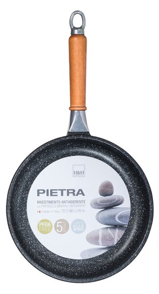 H&H Padella Bassa Antiaderente Pietra Manico In Legno Cm24
